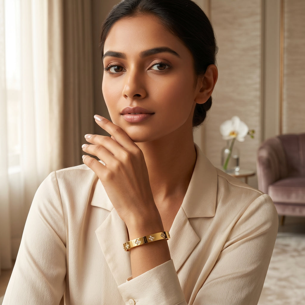 Gold Clover Crystal Bangle