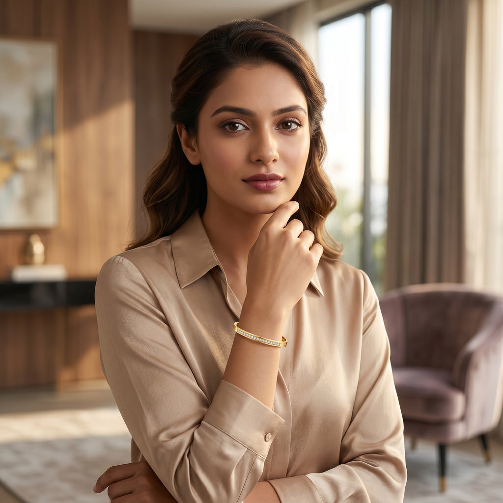Gold Princess Cut Channel Bangle