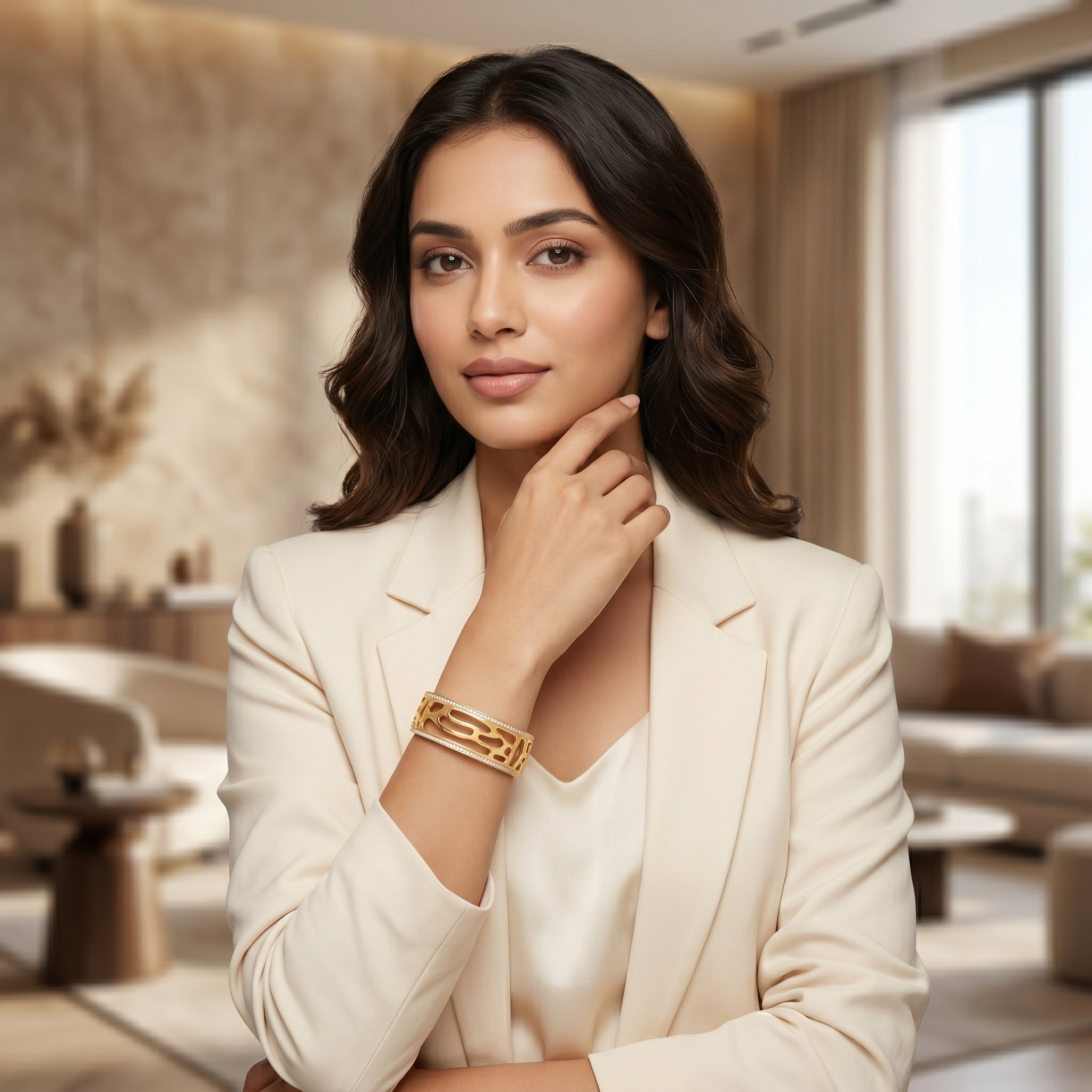 Gold Abstract Cutout Pavé Cuff Bangle