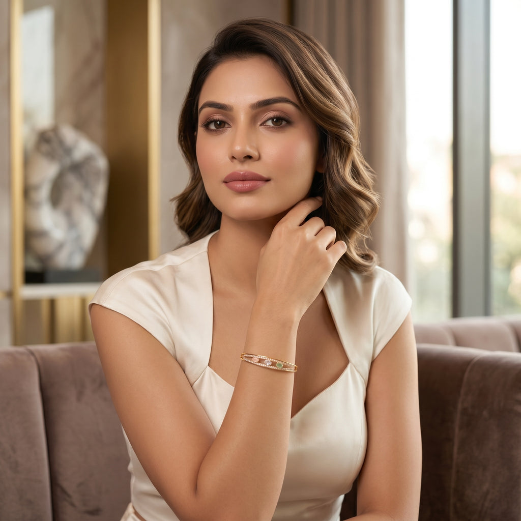 Gold Multi-Stone Halo Open Cuff Bracelet