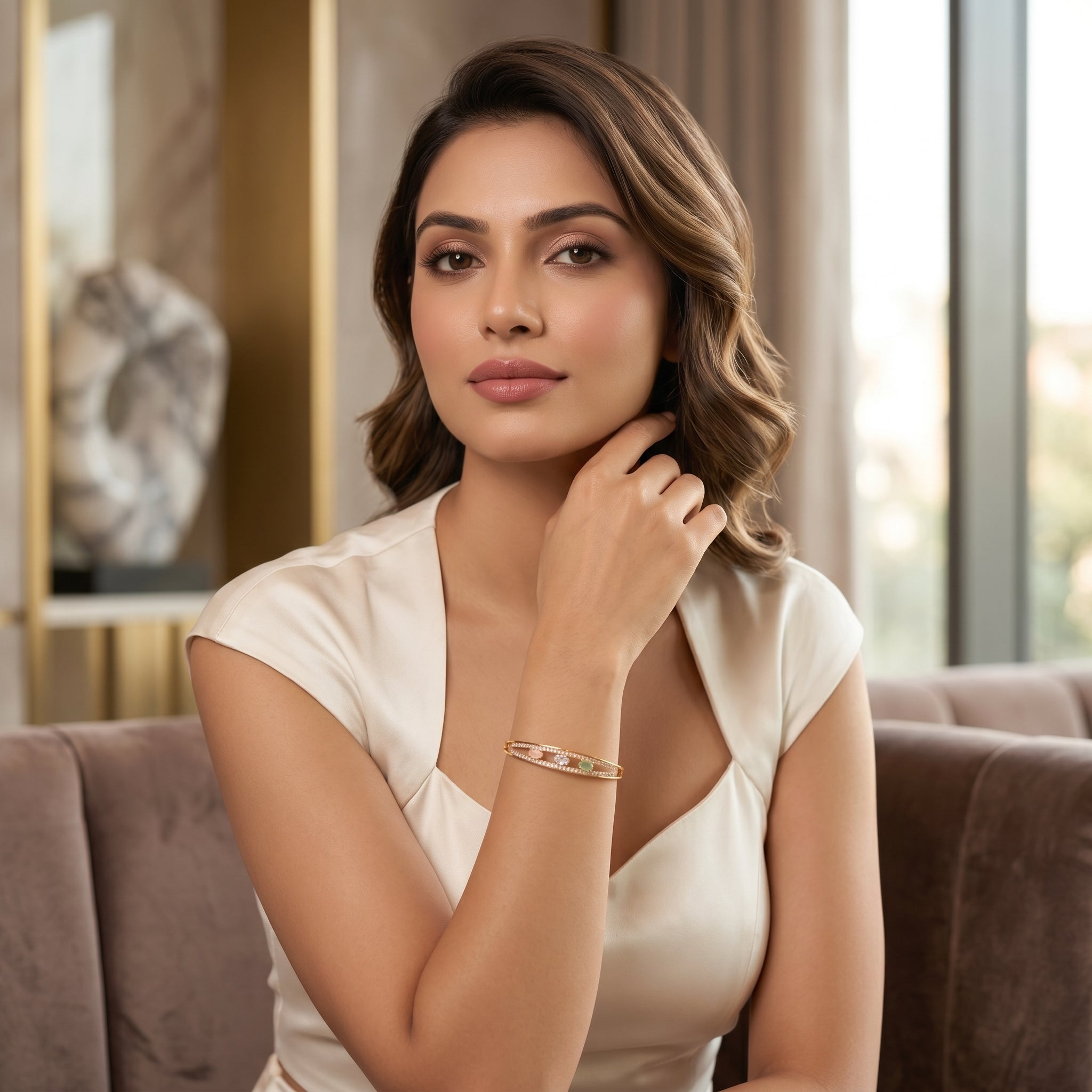 Gold Multi-Stone Halo Open Cuff Bracelet