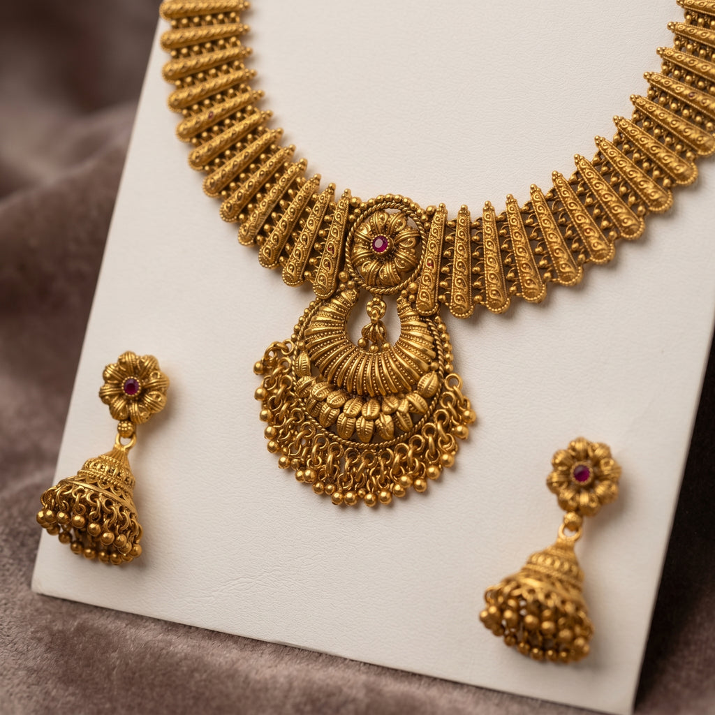 Antique Gold Paisley Filigree Collar Necklace Set