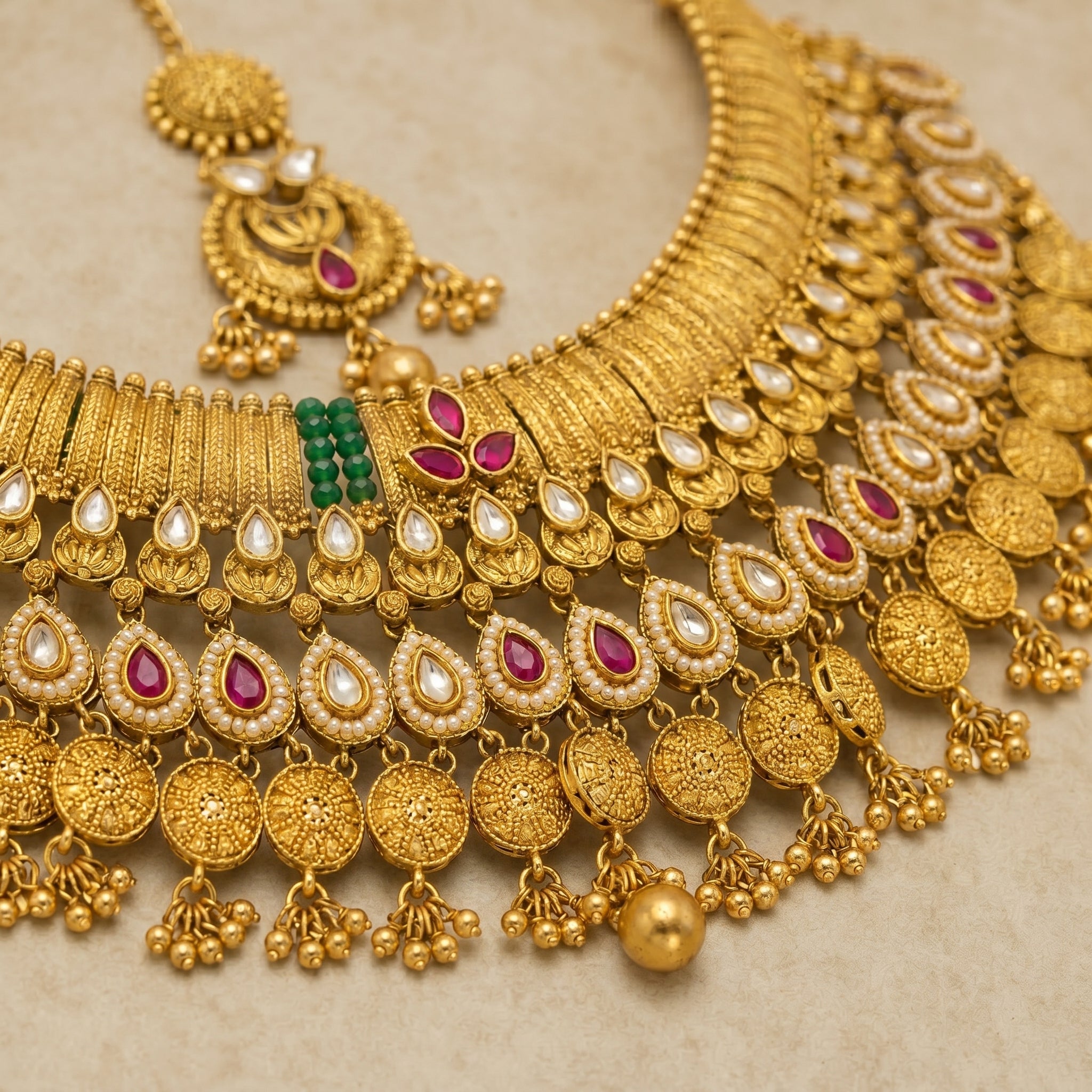 Antique Gold Bridal Choker Set with Tikka