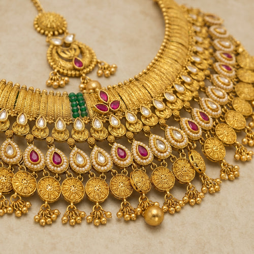 Antique Gold Bridal Choker Set with Tikka
