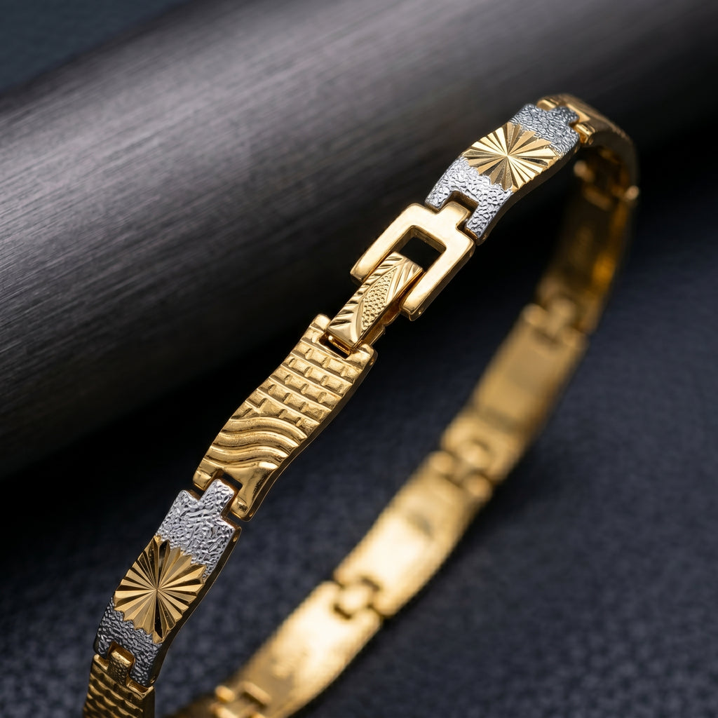 Gold Silver Diamond-Cut Textured Link Bracelet