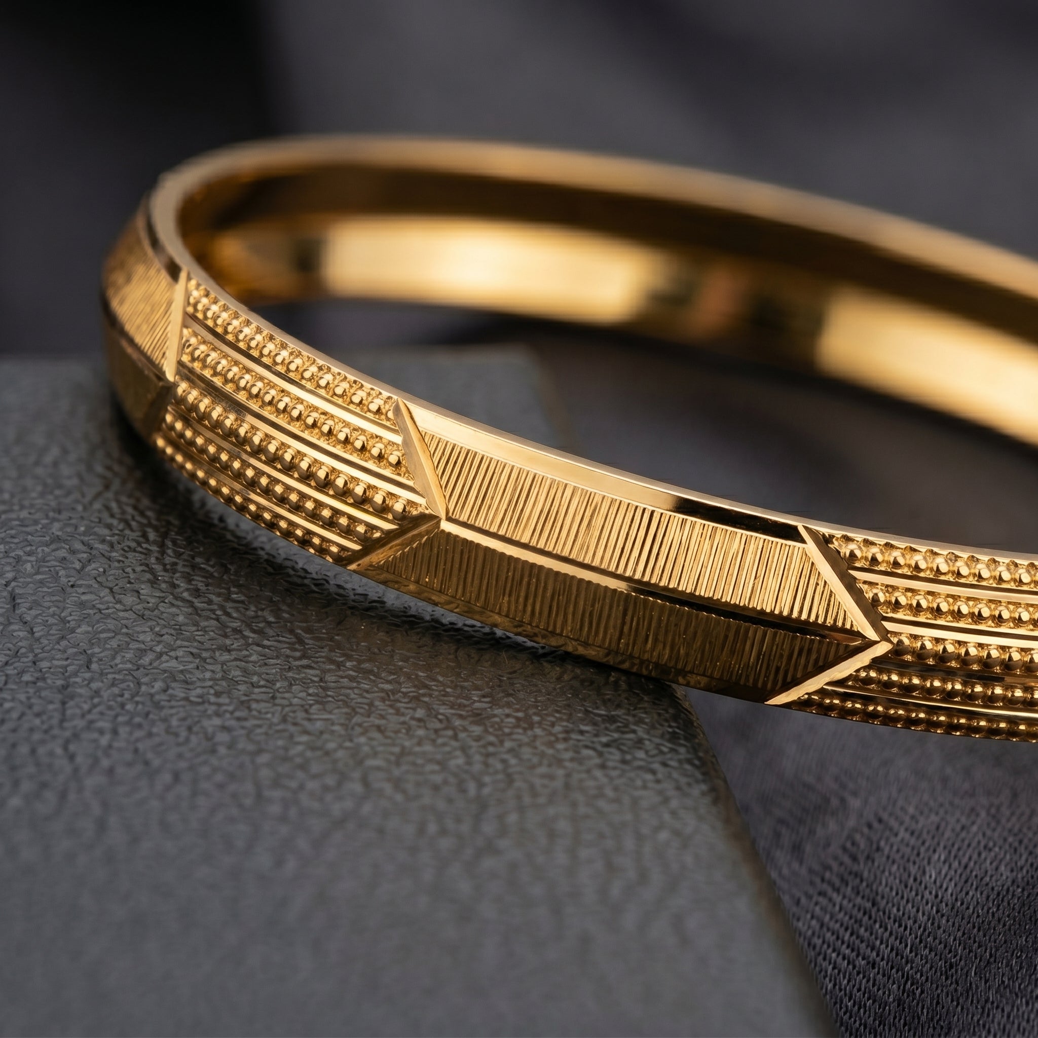 Gold Geometric Milgrain Engraved Bangle