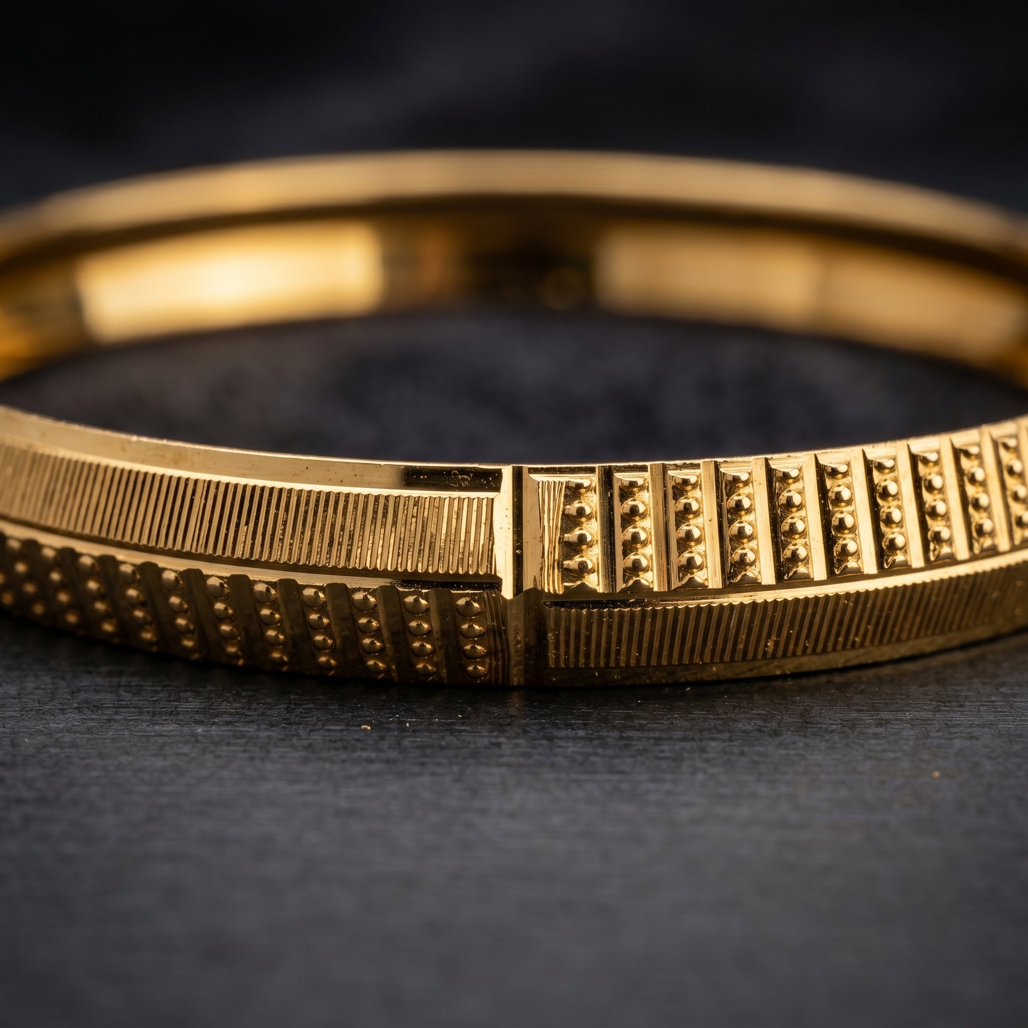 Gold Segmented Dot Grid Engraved Bangle