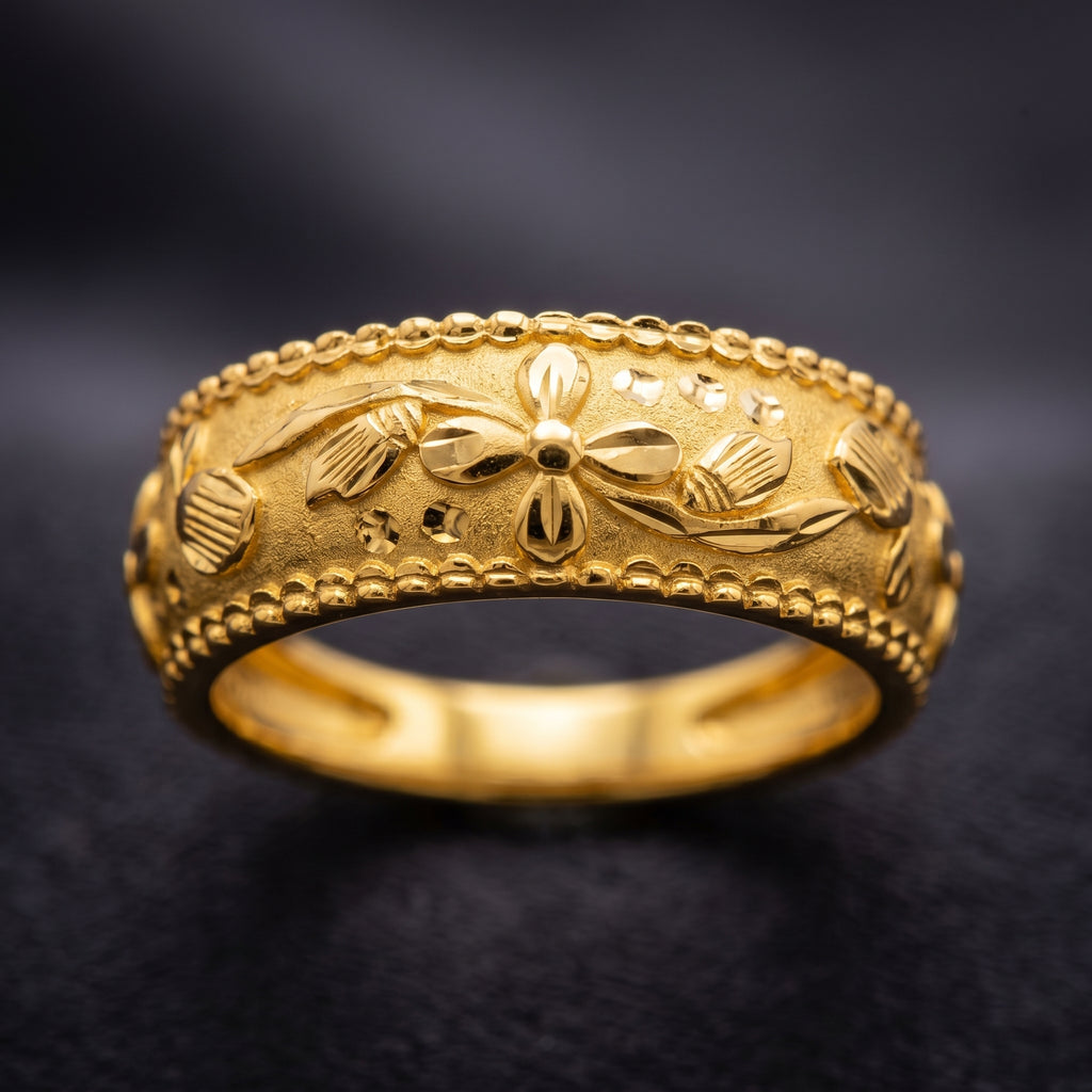 Gold Floral Engraved Dome Ring