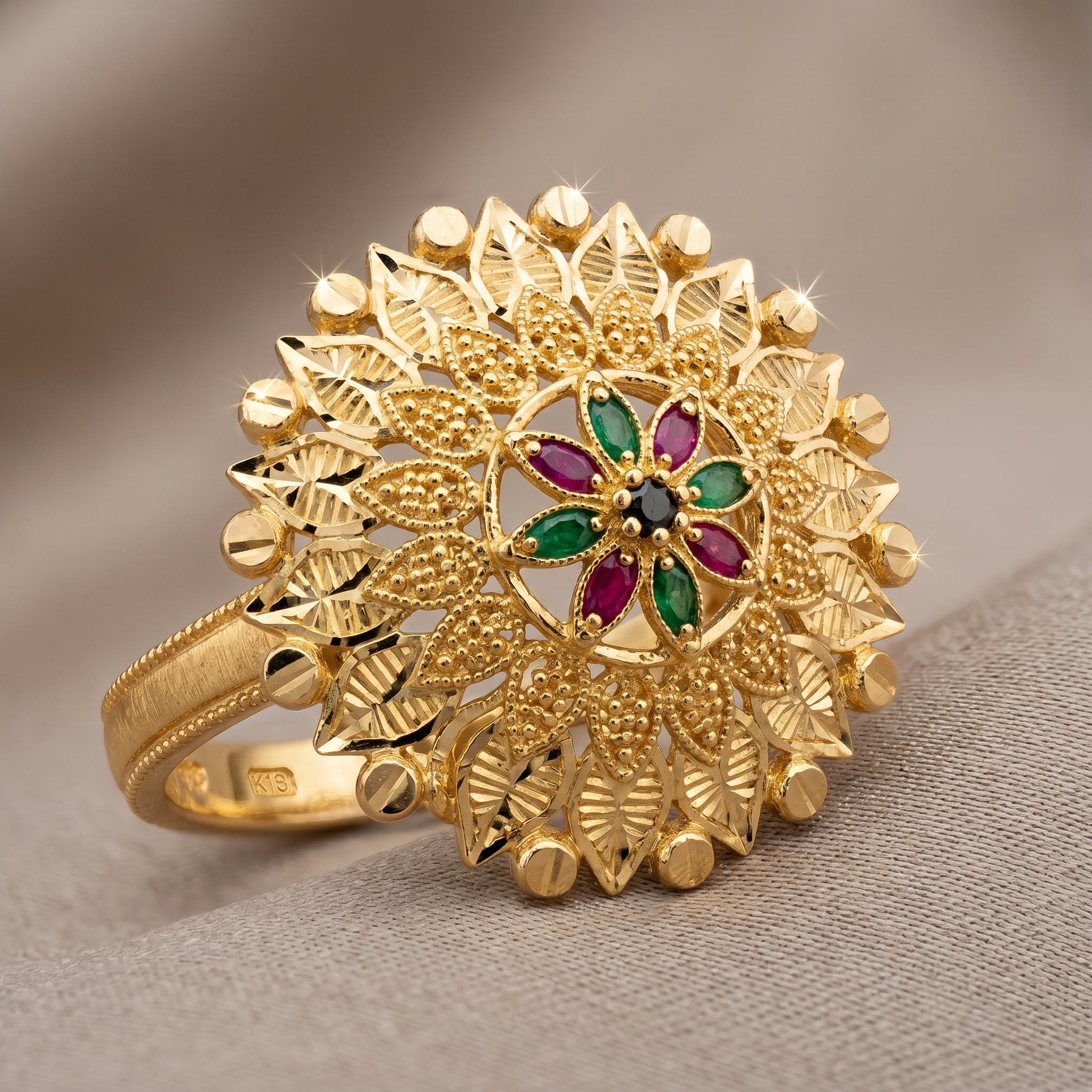 Gold Meenakari Filigree Dome Ring