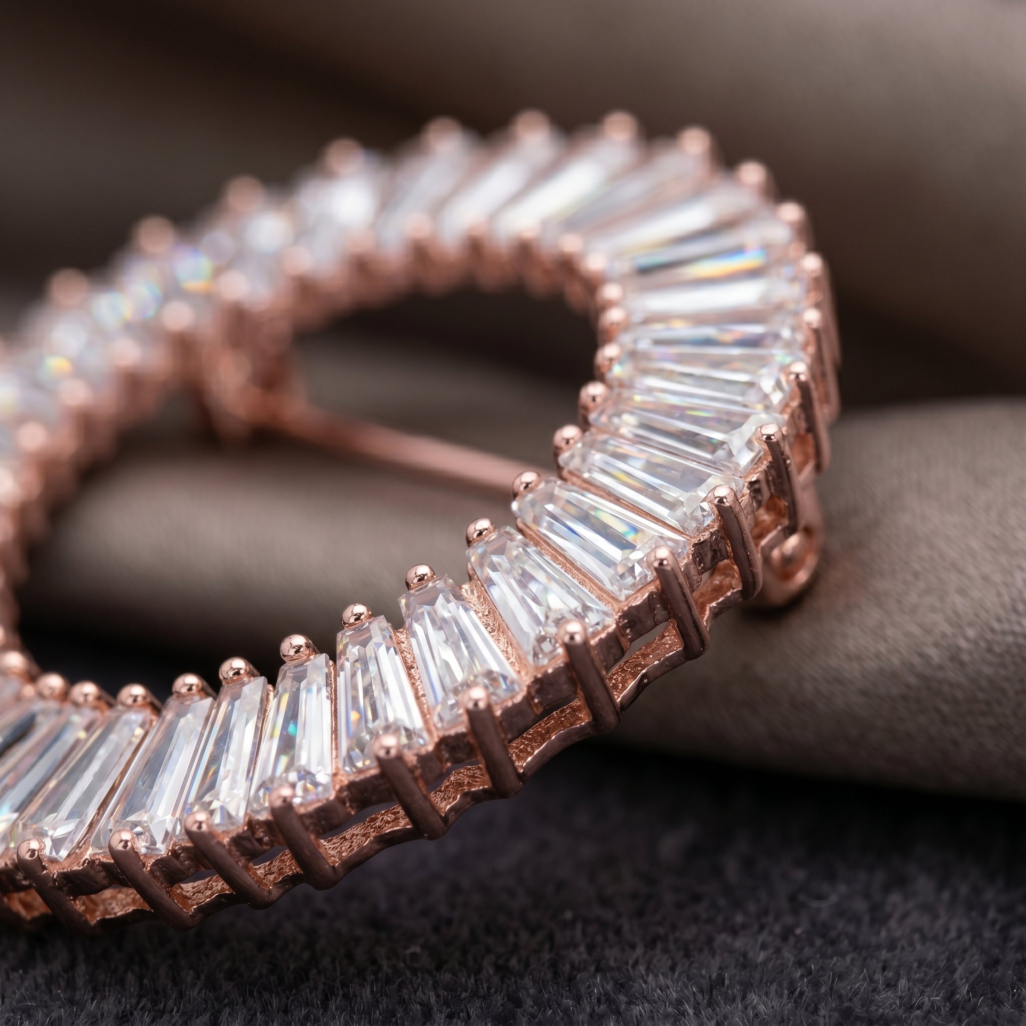 Gold Baguette CZ Circle Brooch
