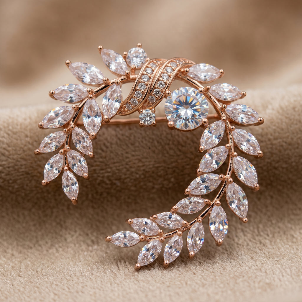 Gold Marquise CZ Wreath Brooch
