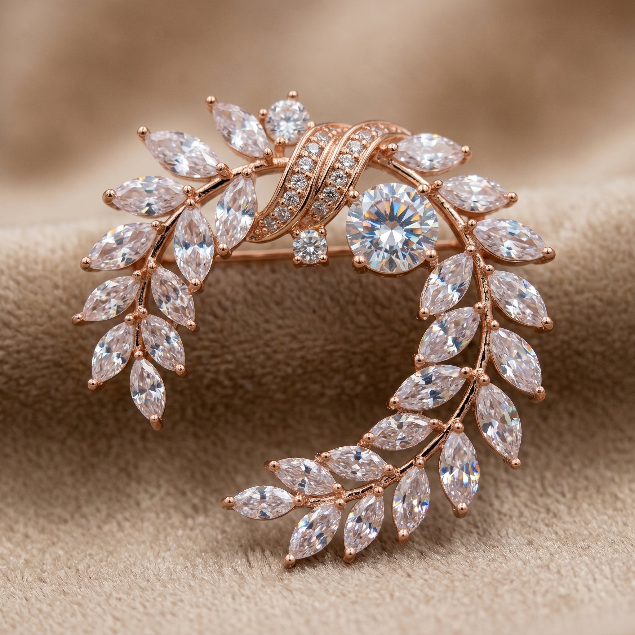 Gold Marquise CZ Wreath Brooch