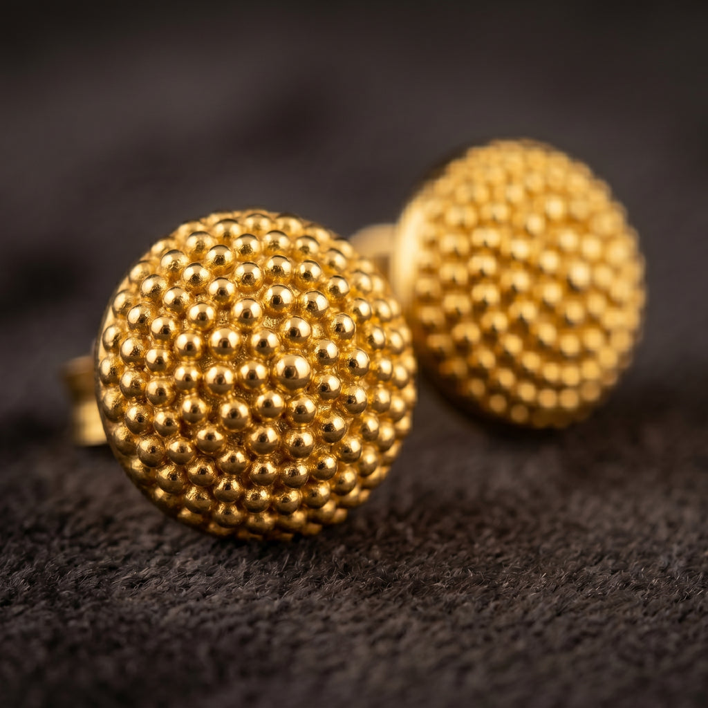 Gold Antique Textured Dome Stud Earrings