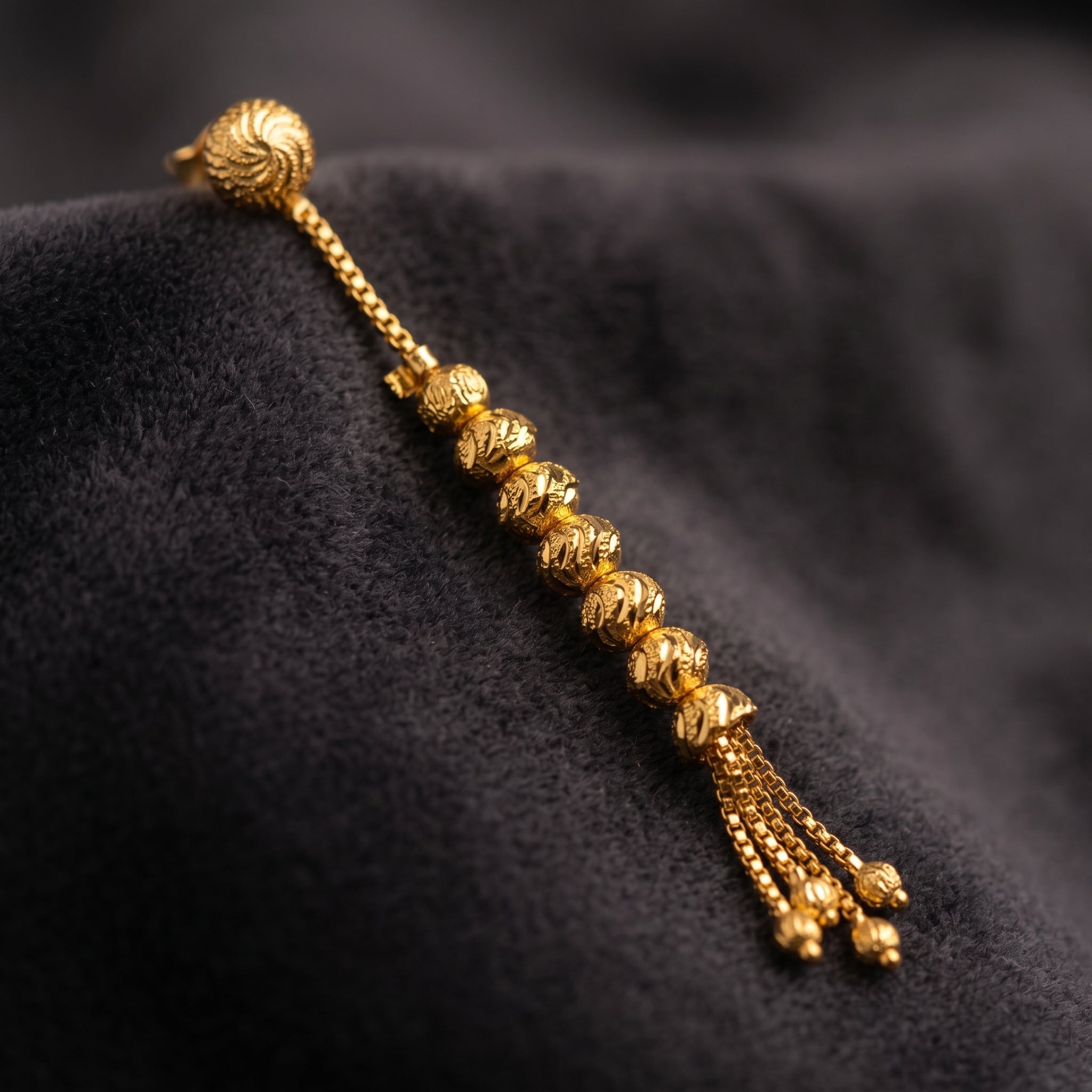 Gold Antique Fluted Bead Tassel Drop Earrings