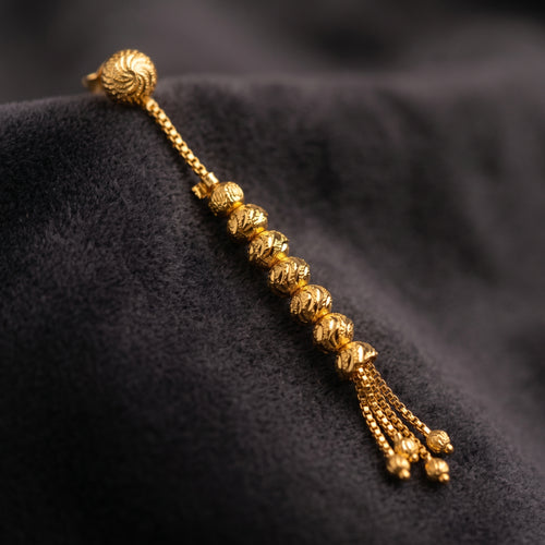 Gold Antique Fluted Bead Tassel Drop Earrings