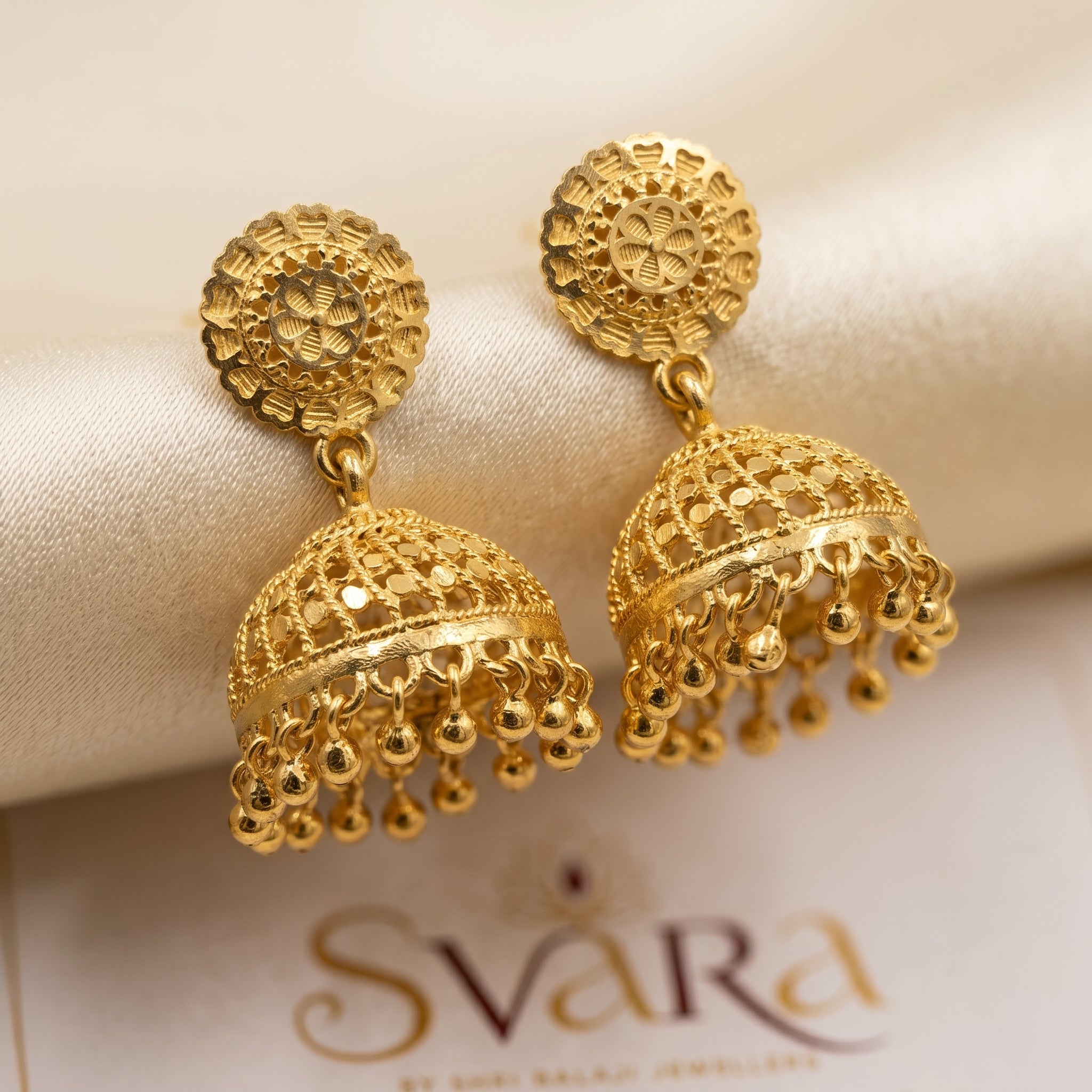 Gold Antique Filigree Jhumka Earrings