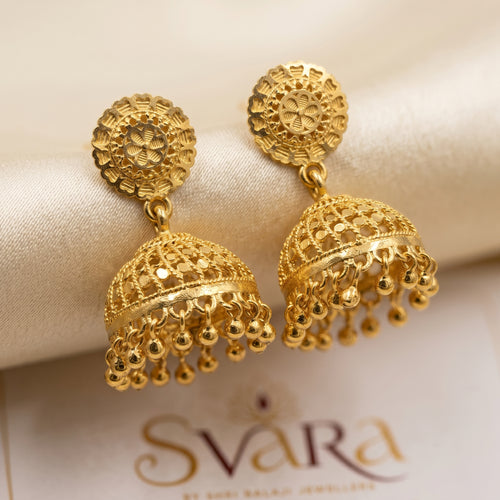 Gold Antique Filigree Jhumka Earrings