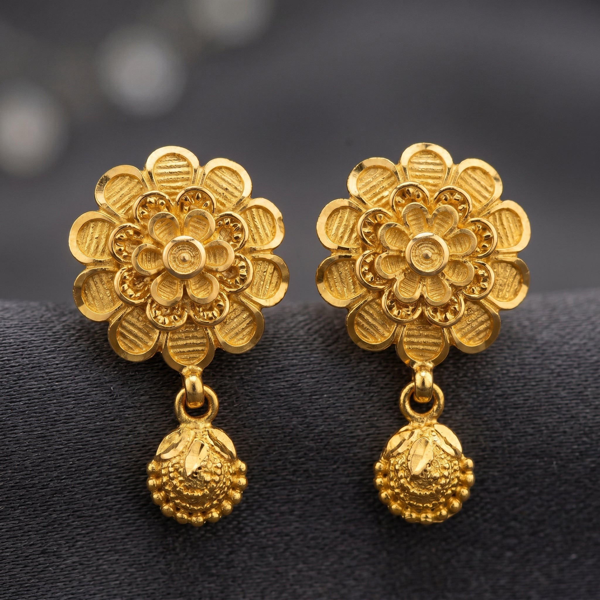 Gold Antique Floral Mini Jhumka Earrings
