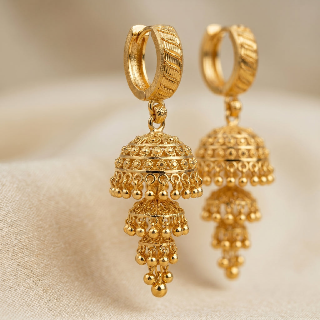 Gold Antique Hoop Double-Tier Jhumka Earrings