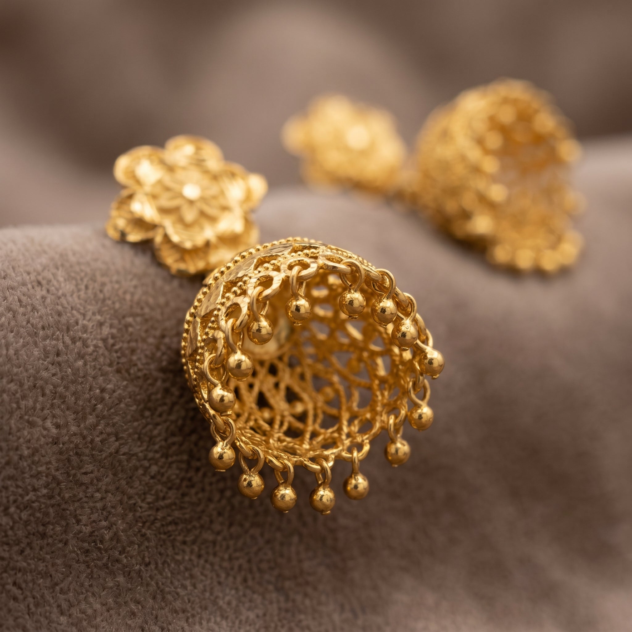 Gold Antique Six-Petal Floral Jhumka Earrings
