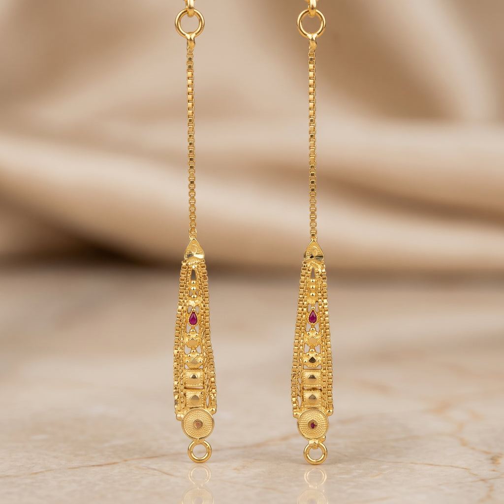 Gold Ruby Drop Tapered Ear Chain