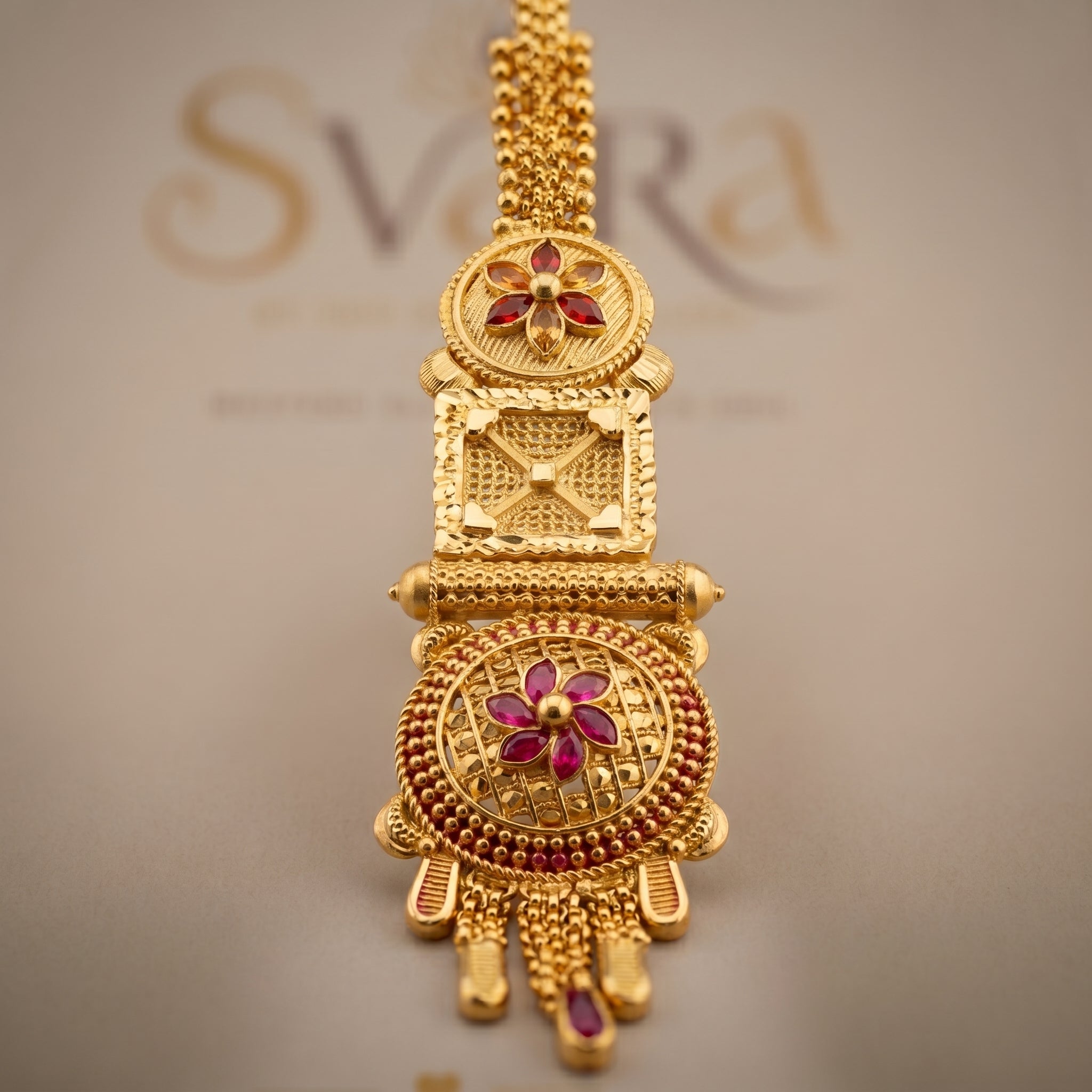 Gold Jali Medallion Tassel Maang Tikka