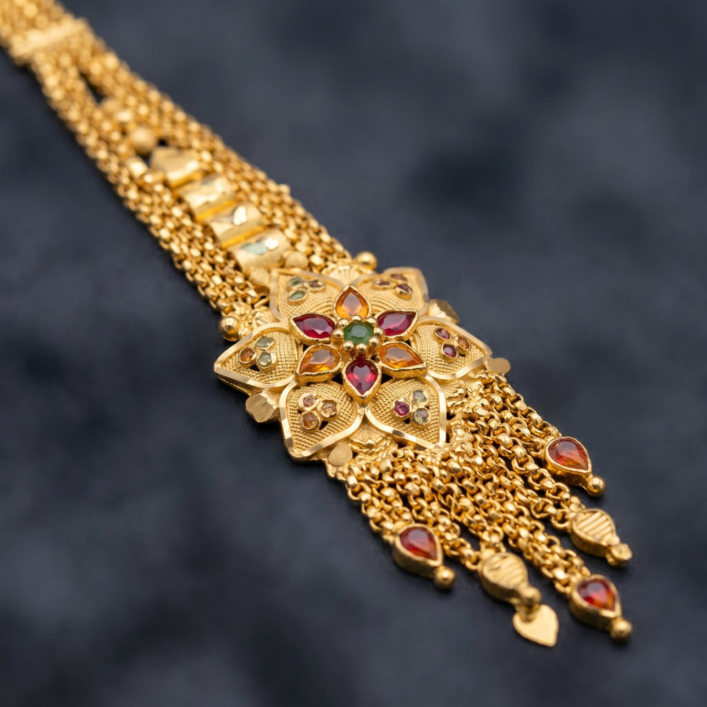 Gold Lotus Star Amber Tassel Maang Tikka