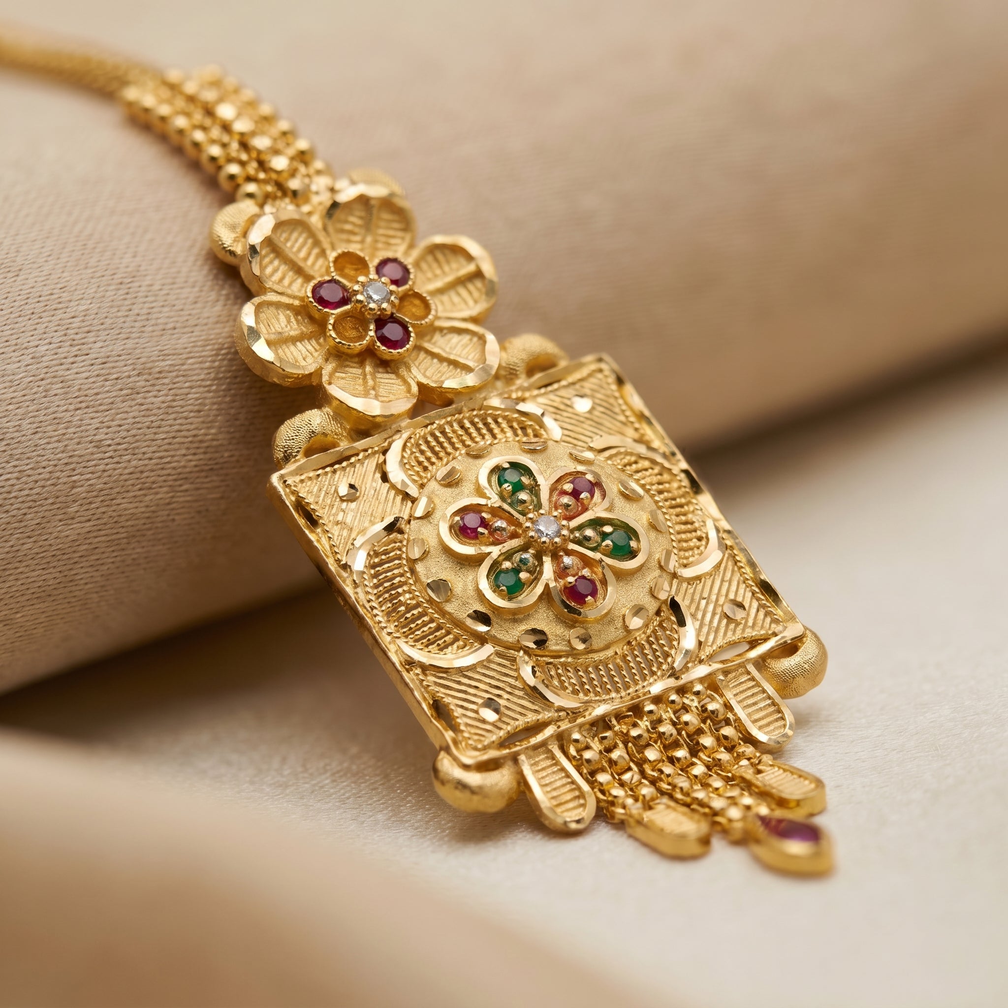Gold Kundan Rosette Square Panel Maang Tikka