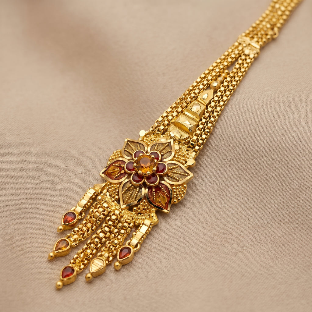 Gold Lotus Filigree Meenakari Tassel Maang Tikka