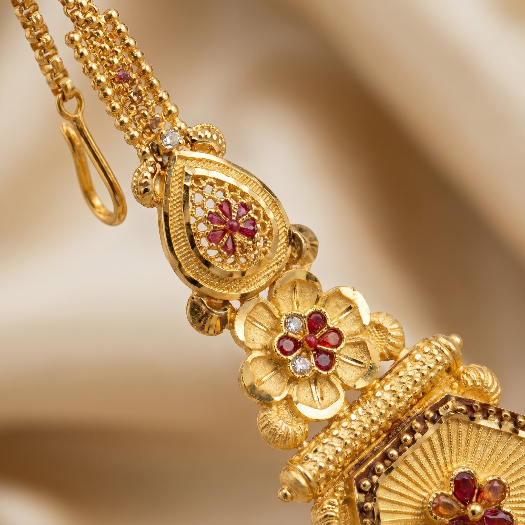 Gold Hexagon Sunburst Ruby Maang Tikka
