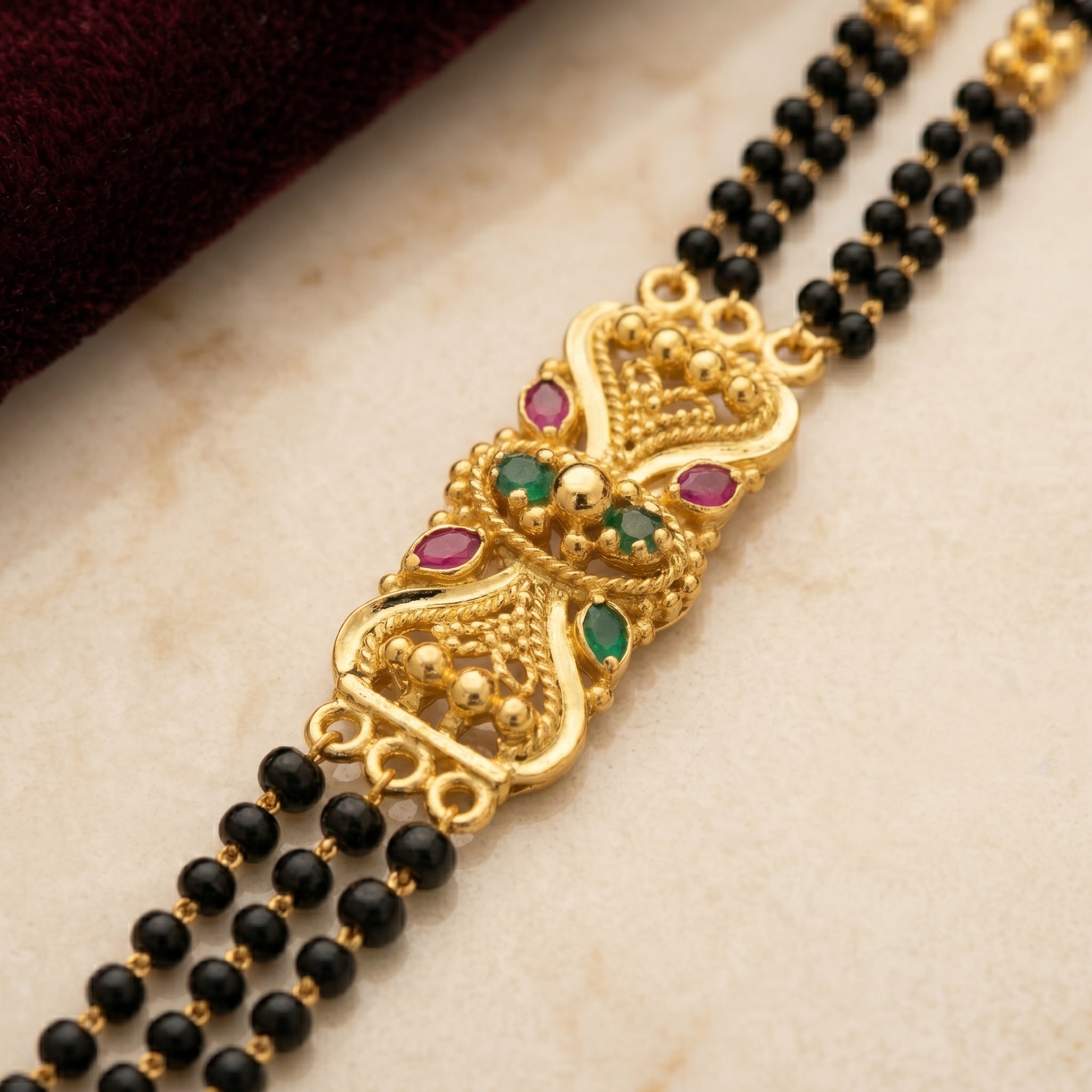 Gold Meenakari Ruby Long Mangalsutra