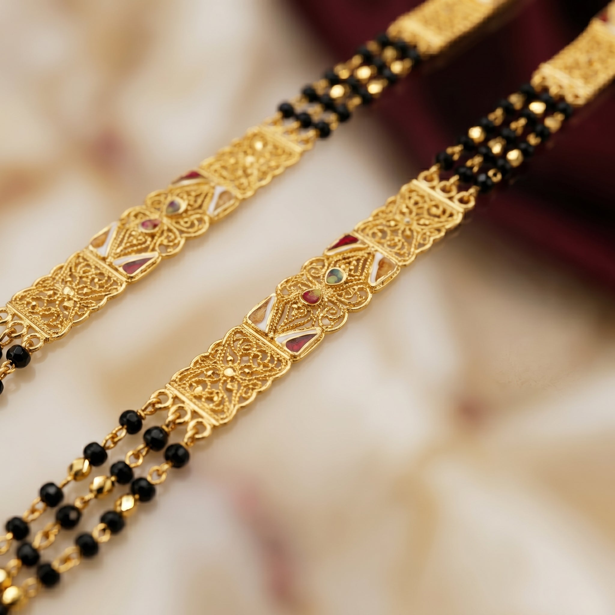 Gold Meenakari Diamond Bar Opera Mangalsutra