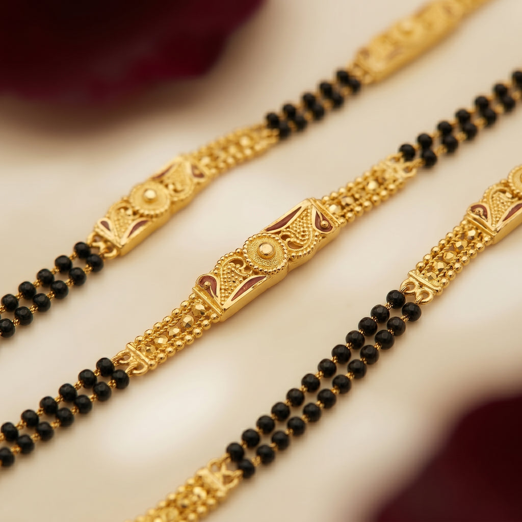 Gold Meenakari Multi-Bar Long Mangalsutra
