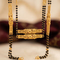 Gold Black Bead Ruby Bow CZ Panel Long Mangalsutra Set