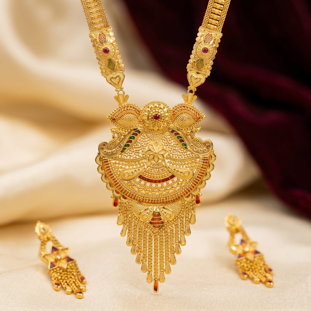 Gold Peacock Tassel Drop Necklace Set