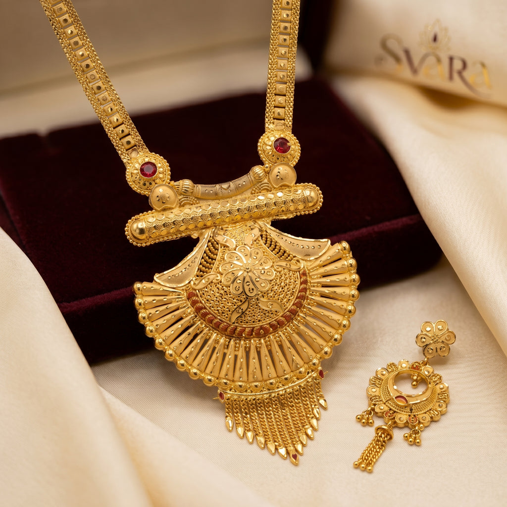Gold Floral Fan Tassel Necklace Set