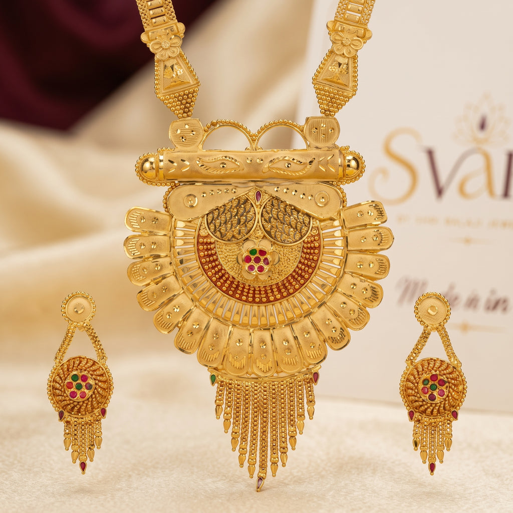 Gold Lotus Petal Fan Tassel Necklace Set