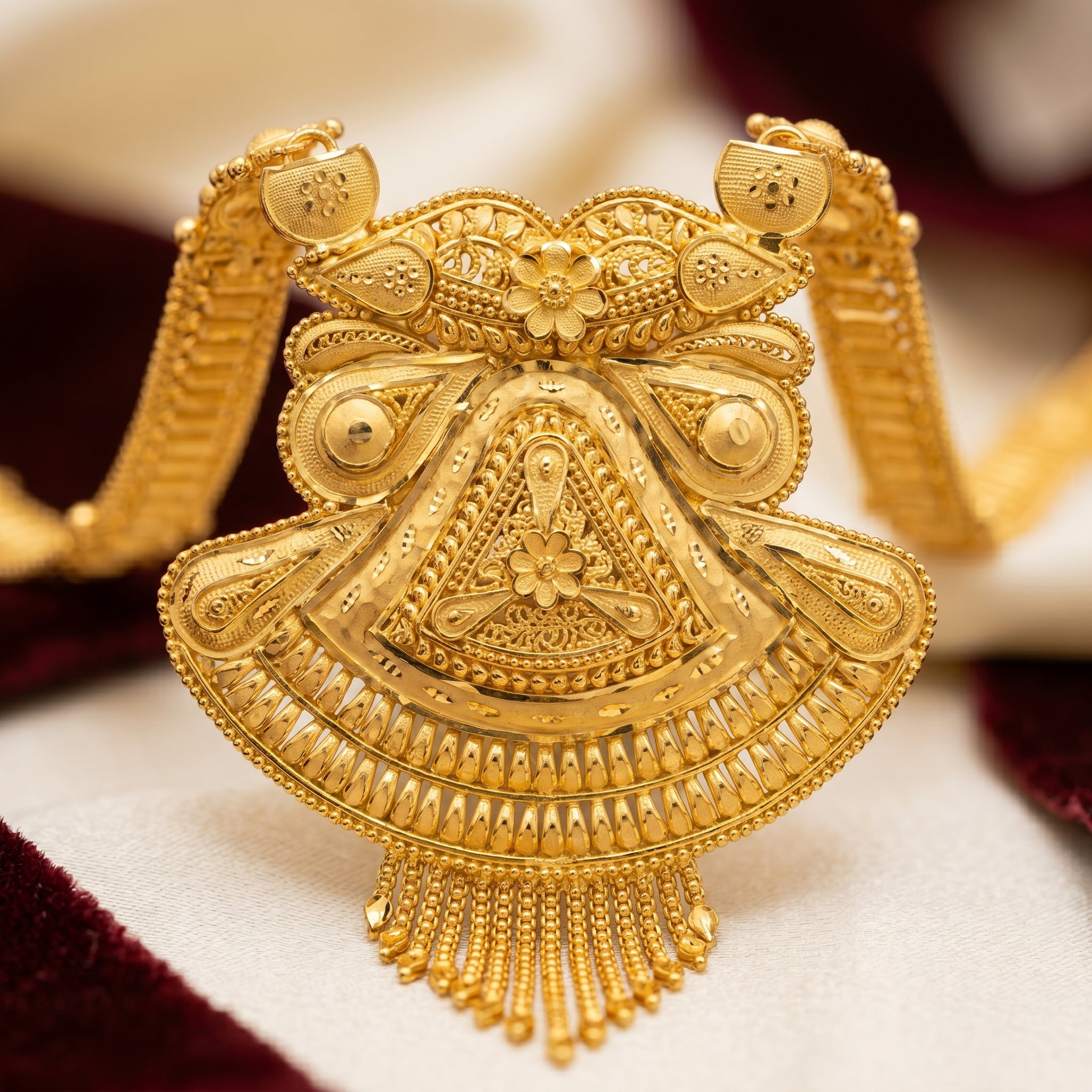 Gold Filigree Fan Tassel Necklace Set
