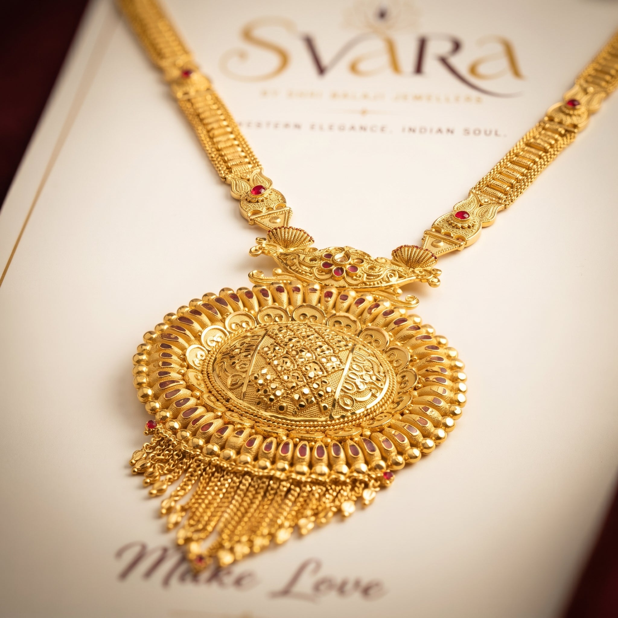 Gold Peacock Medallion Tassel Necklace Set