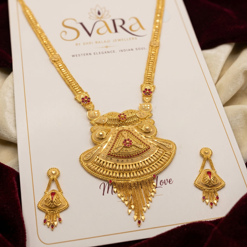Gold Bell Fan Tassel Necklace Set