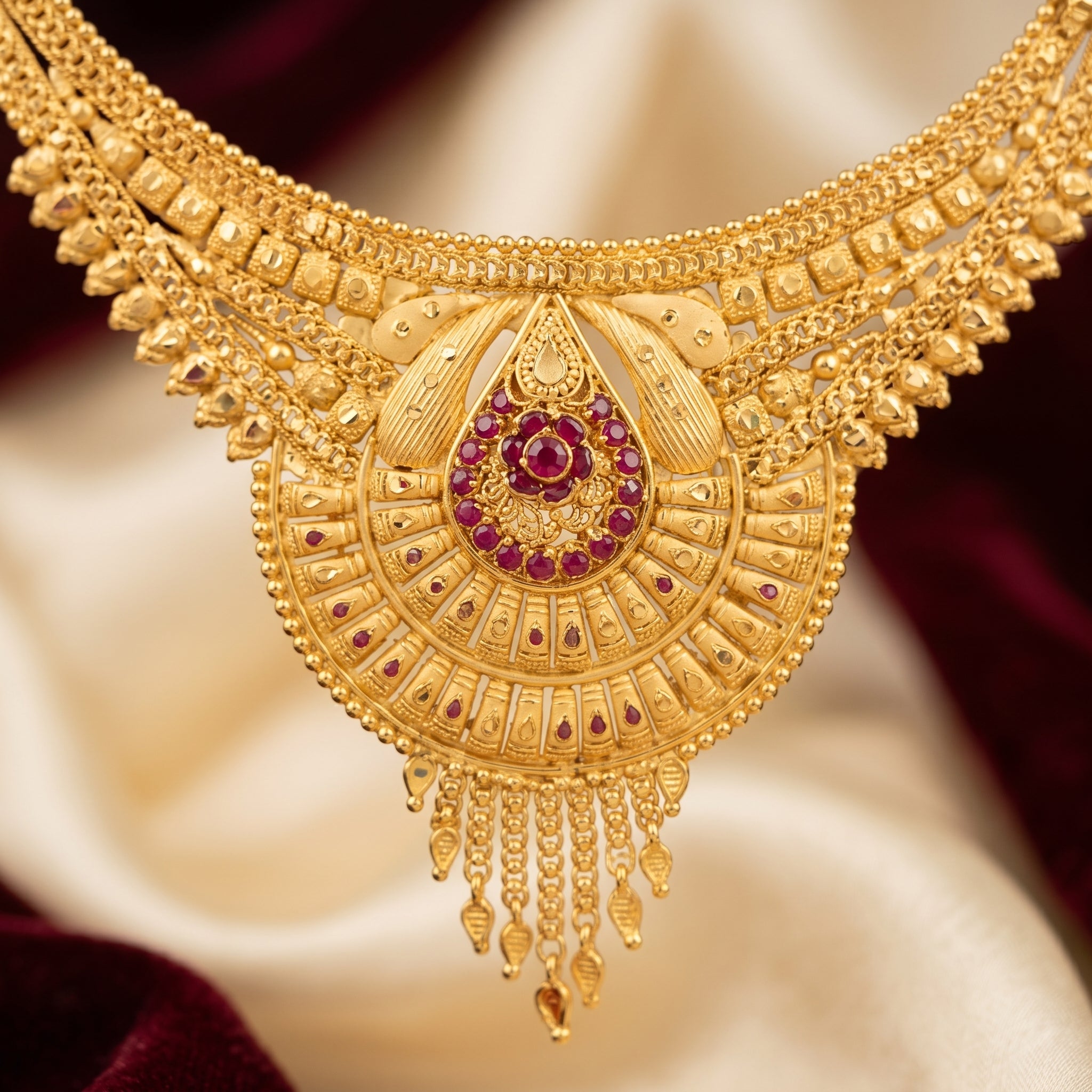 Gold Meenakari Sunburst Choker Tassel Necklace Set