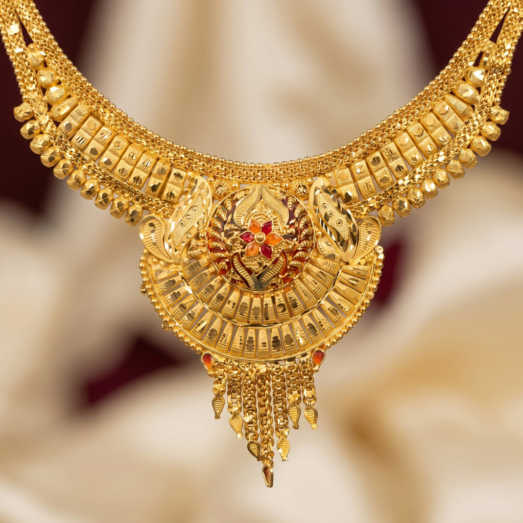 Gold Meenakari Peacock Sunburst Tassel Necklace Set