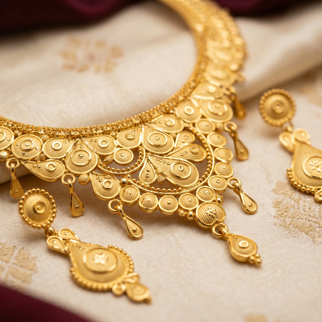 Gold Filigree Spiral Bib Teardrop Necklace Set