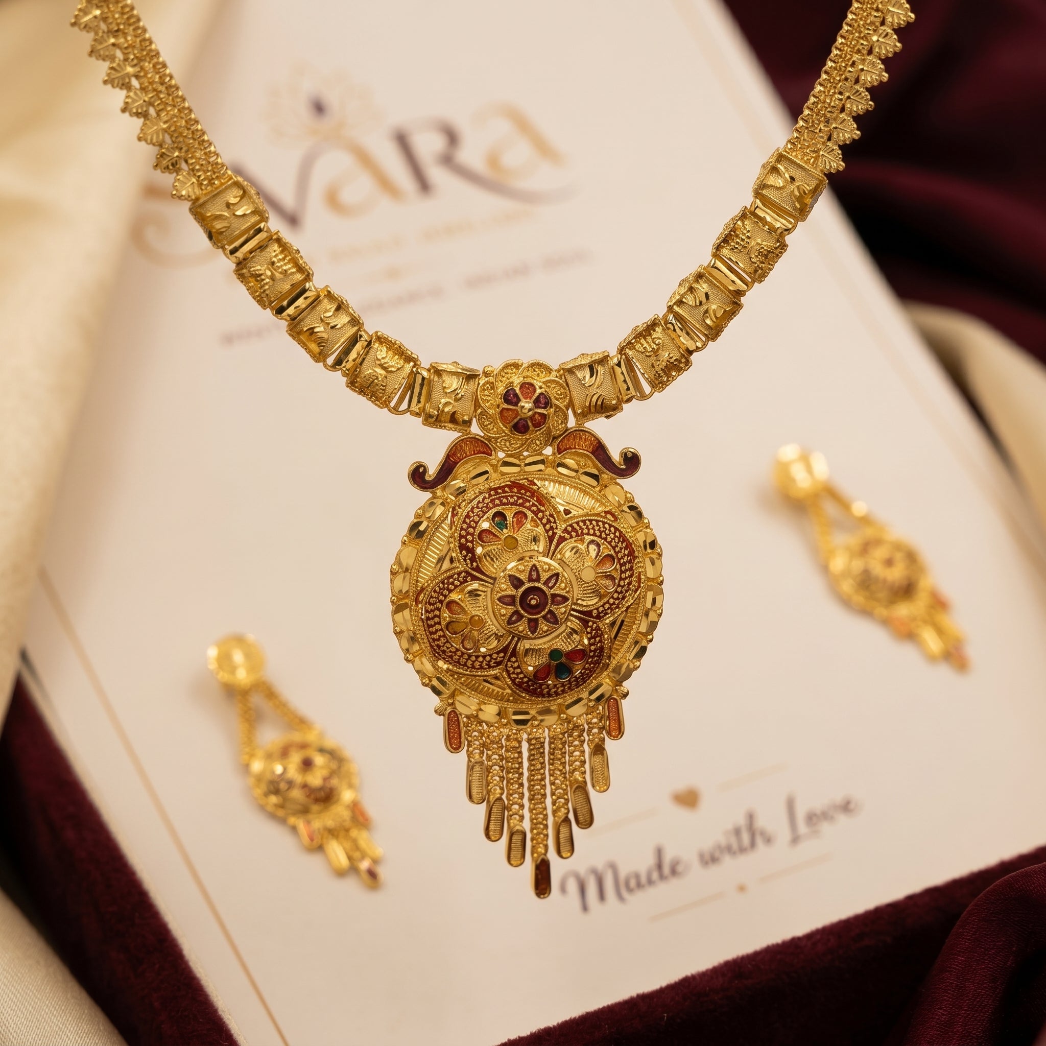 Gold Meenakari Floral Disc Tassel Necklace Set