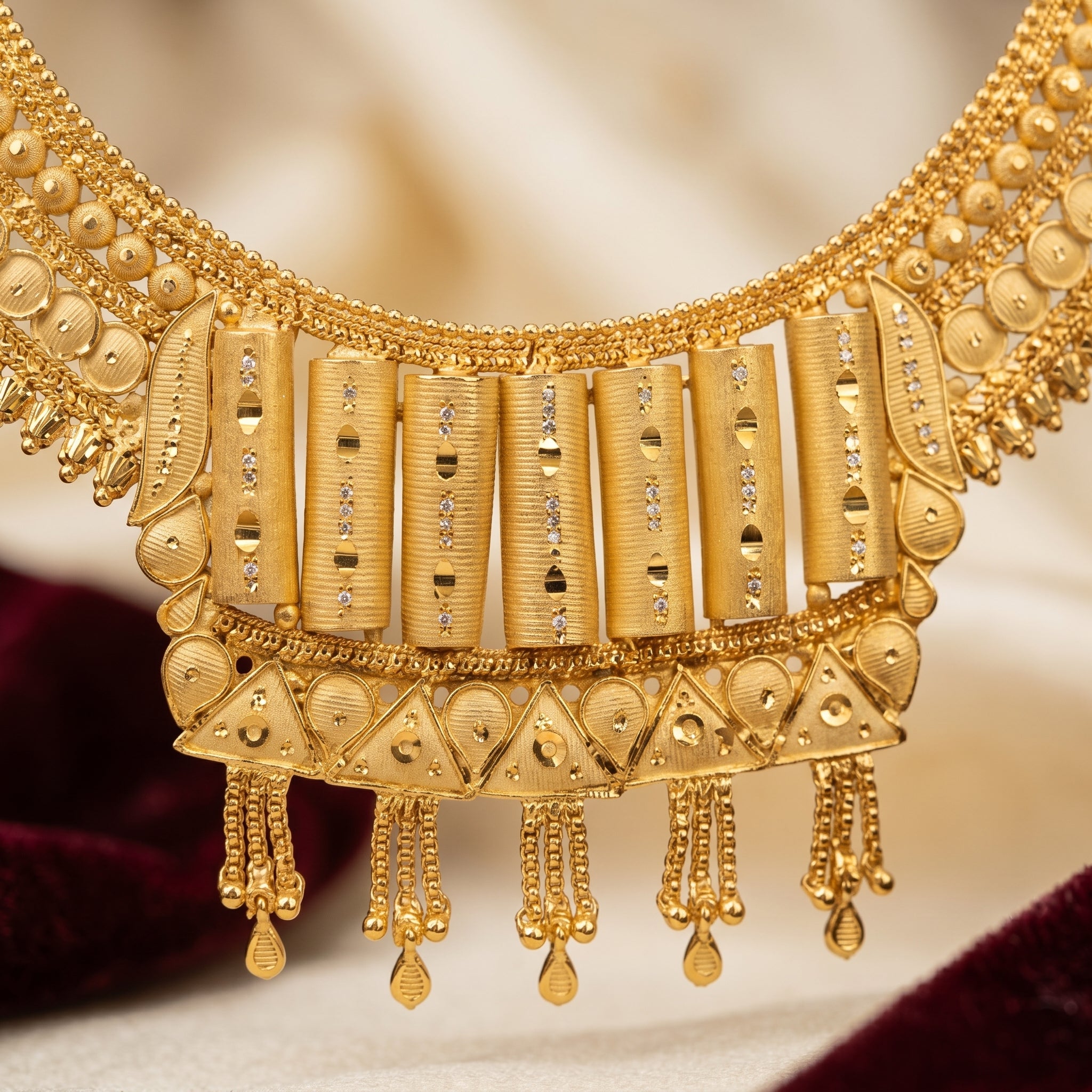 Gold Cylinder Bar Geometric Choker Necklace Set