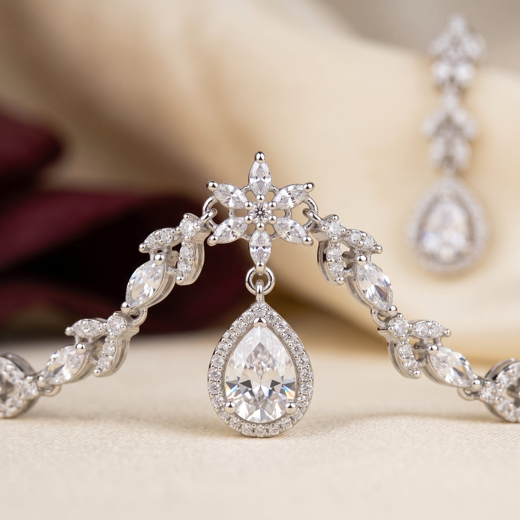 Silver Diamond-Look Floral Vine Necklace Set