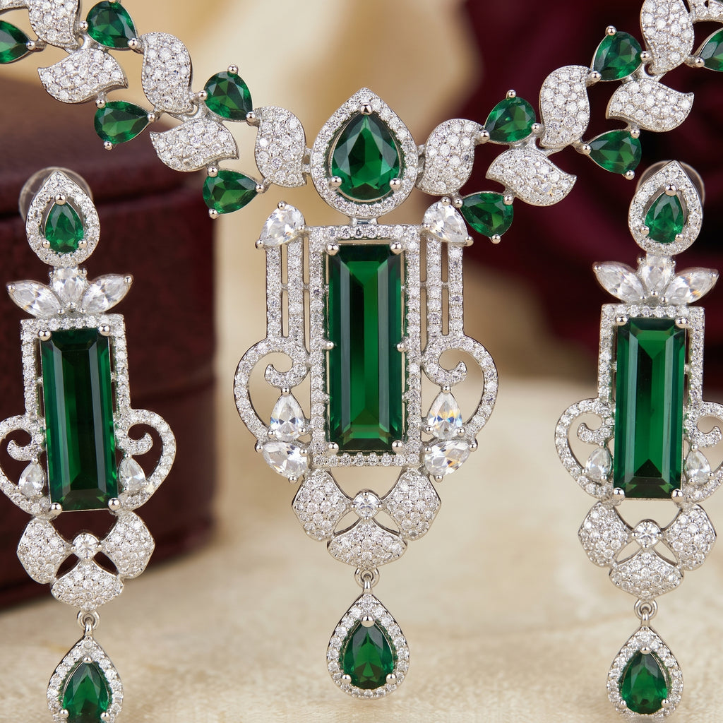 Emerald Baguette Vine Statement Necklace Set