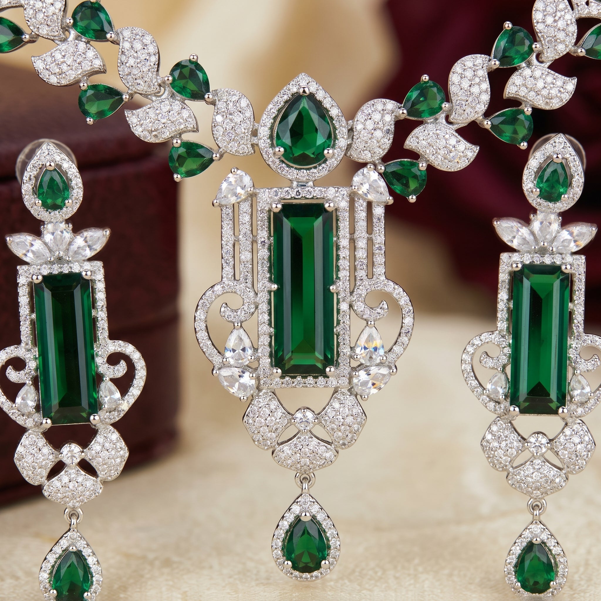 Emerald Baguette Vine Statement Necklace Set