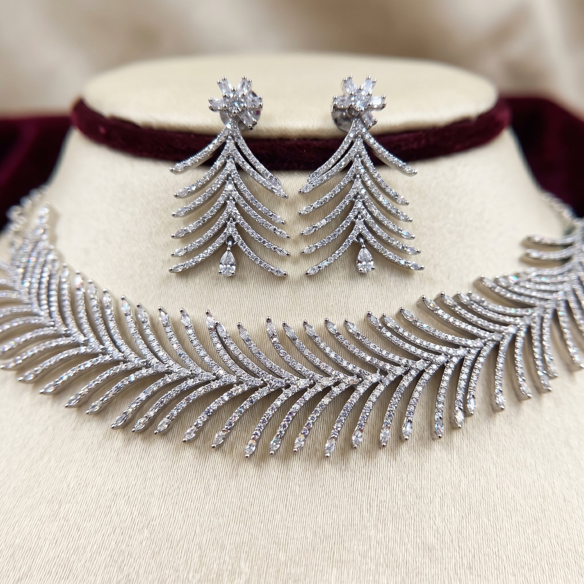 Crystal Fern Frond Statement Necklace Set