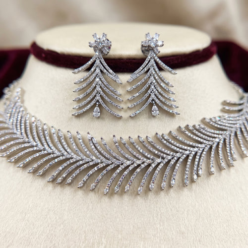 Crystal Fern Frond Statement Necklace Set